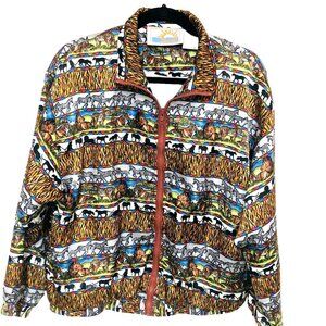 VTG Solare Sporta Jungle Animal Zip Lined Jacket Women's M  Zebra Lion Elephant‎